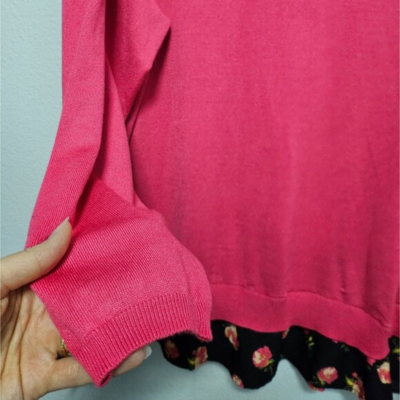 Terra & Sky Mixed Media Longline Layered Knit V Neck Blouse Tie Sides Plus Sz 2X - Picture 7 of 11